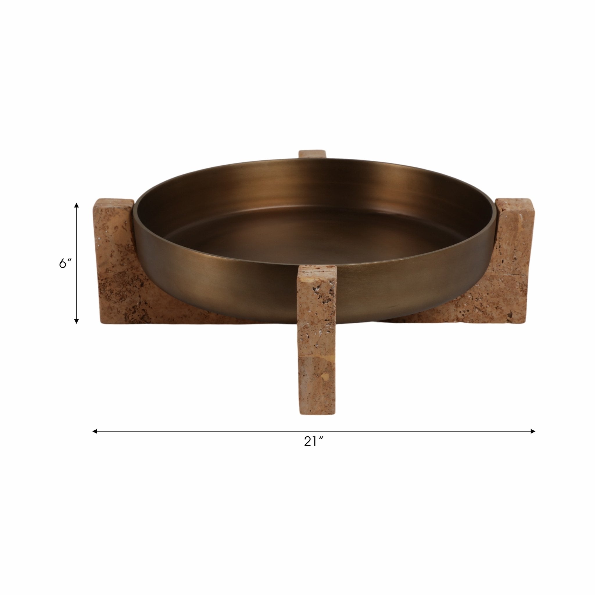 21" FRIDLEY BOWL WITH TRAVERTINE BASE Table Decors| Sagebrook Home