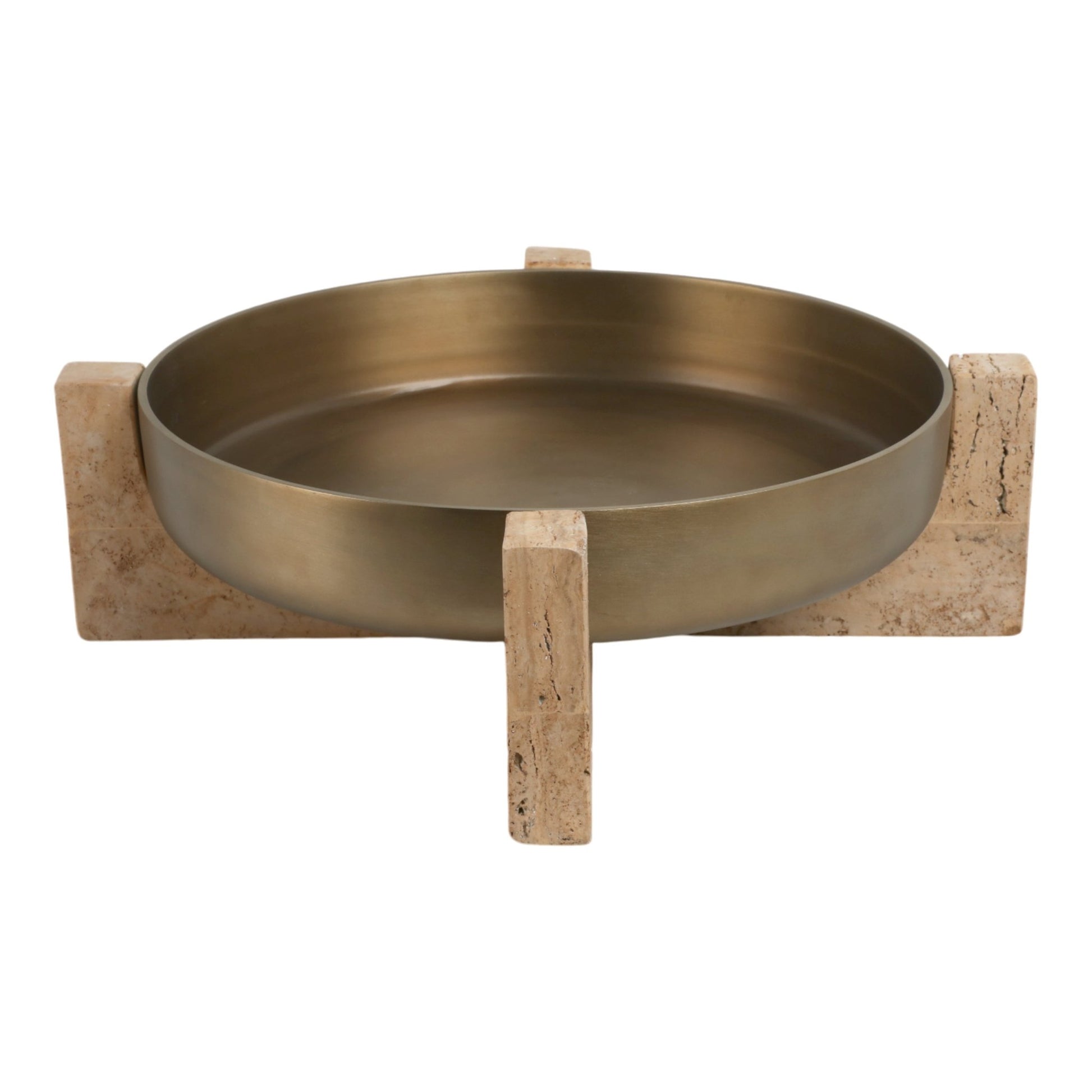 21" FRIDLEY BOWL WITH TRAVERTINE BASE Table Decors| Sagebrook Home