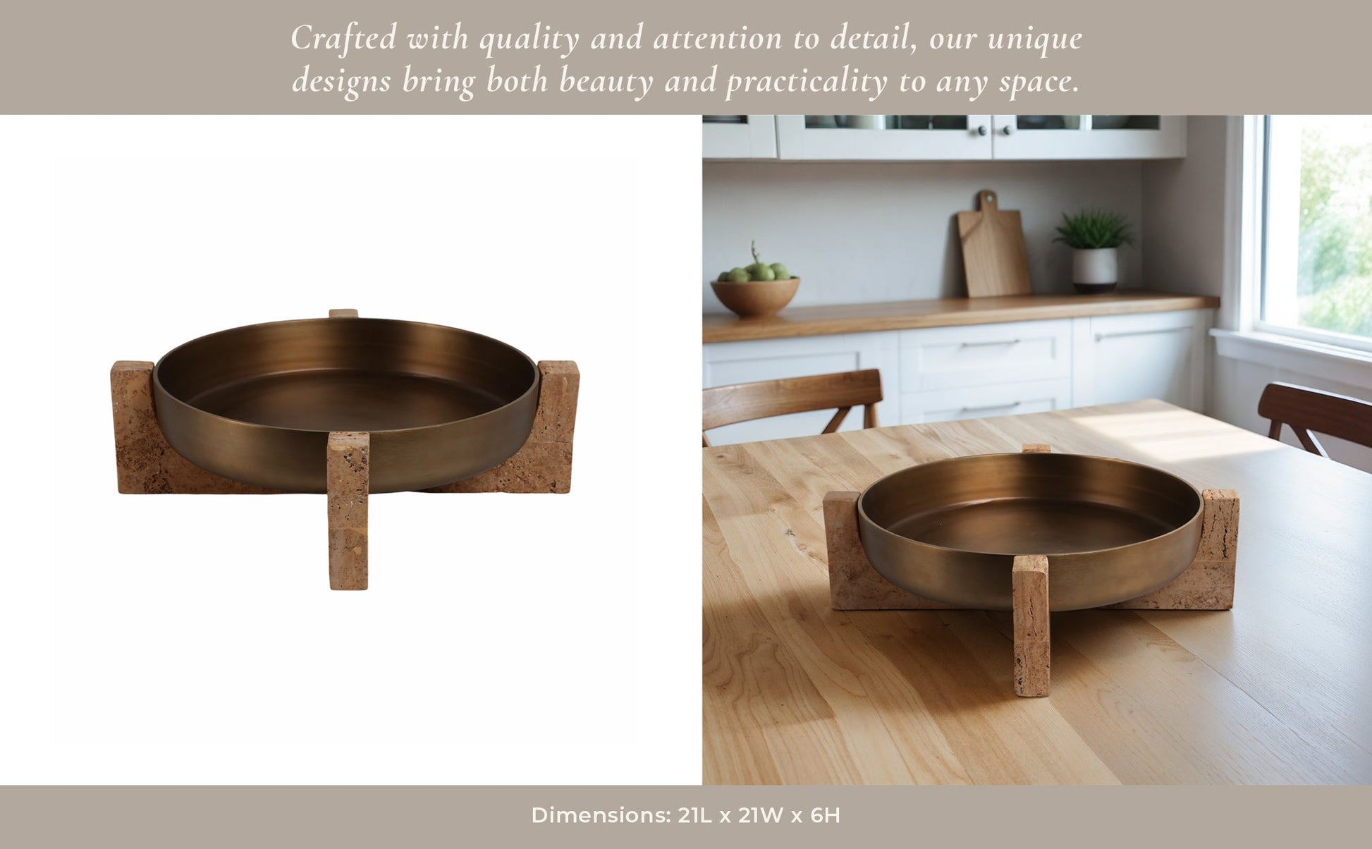 21" FRIDLEY BOWL WITH TRAVERTINE BASE Table Decors| Sagebrook Home