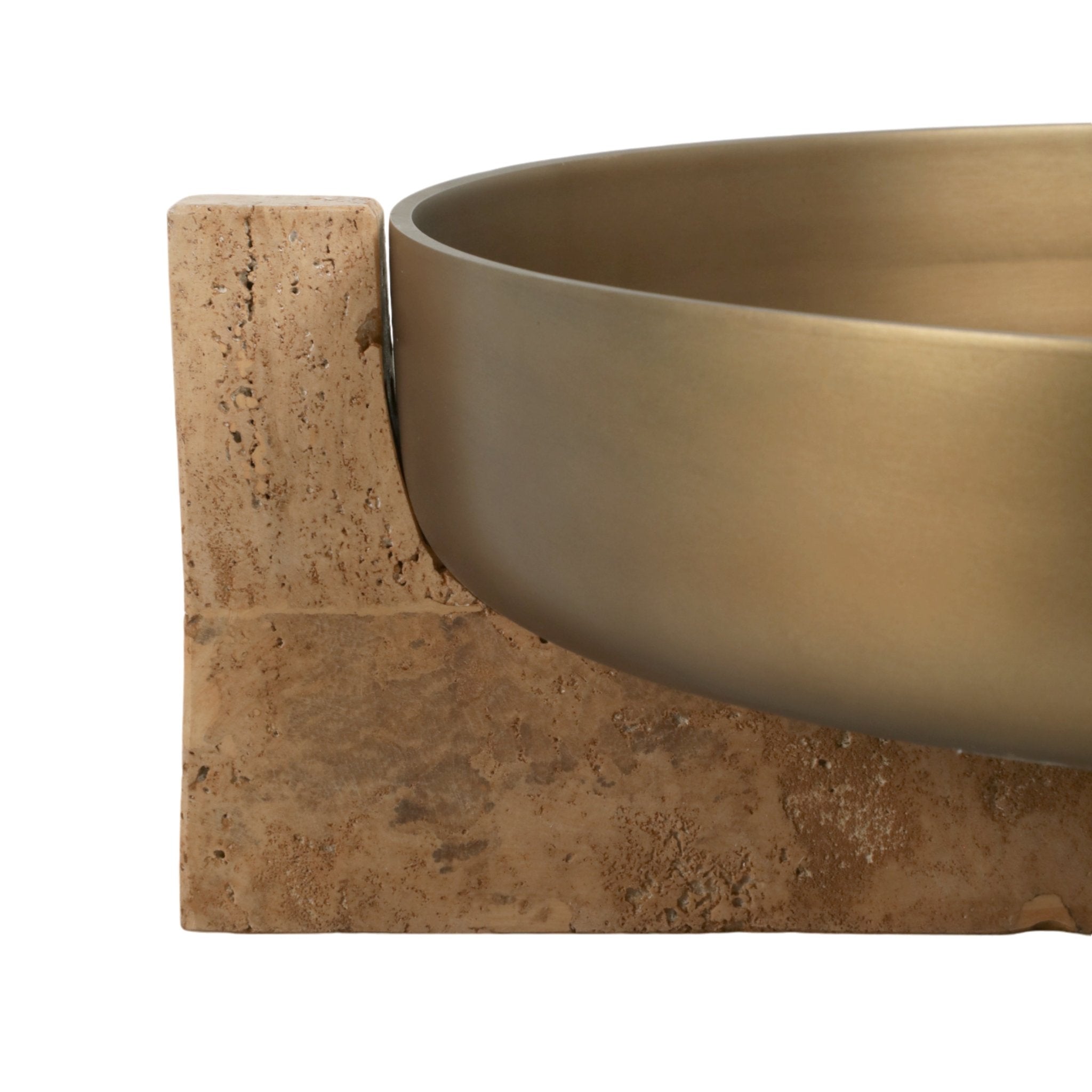 21" FRIDLEY BOWL WITH TRAVERTINE BASE Table Decors| Sagebrook Home