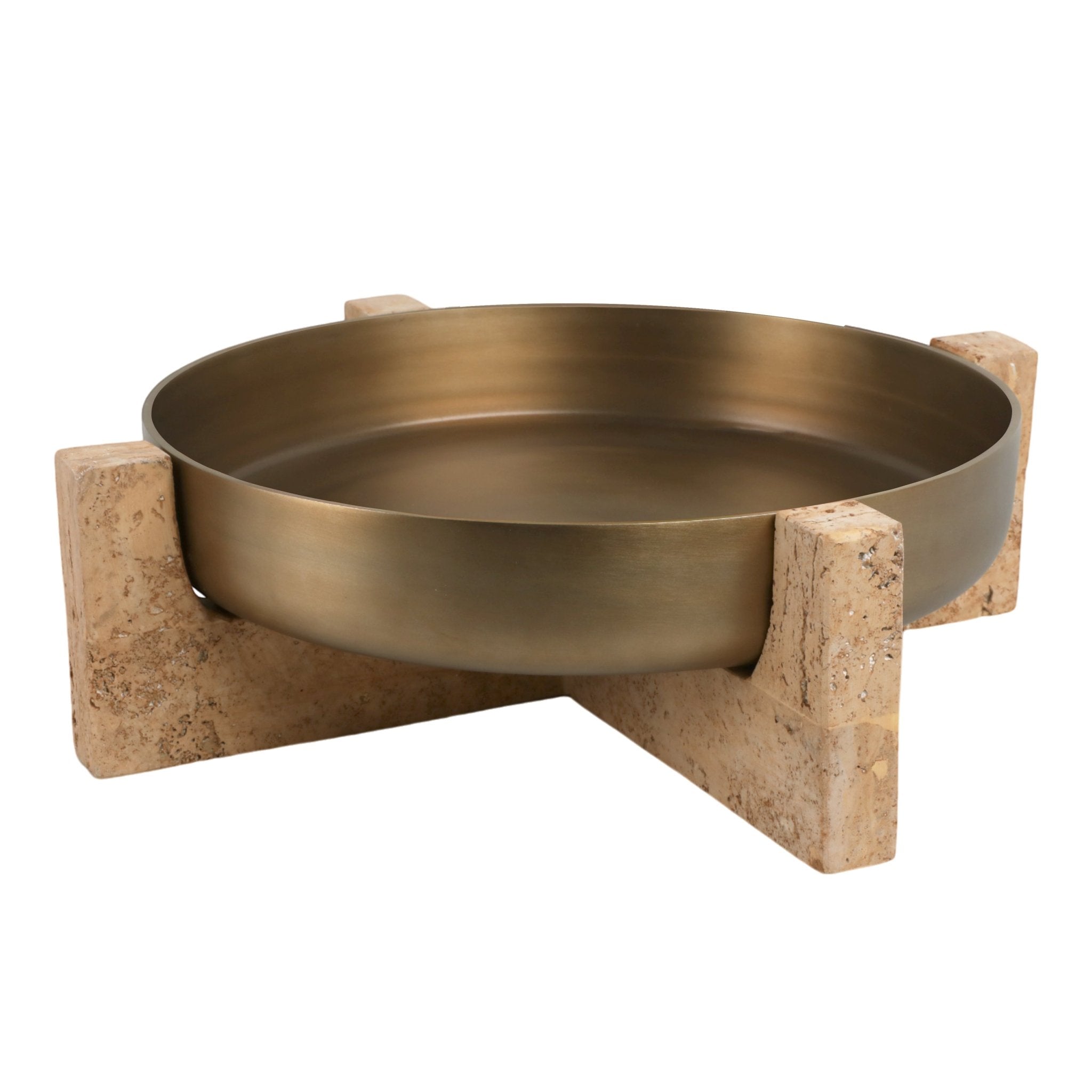21" FRIDLEY BOWL WITH TRAVERTINE BASE Table Decors| Sagebrook Home