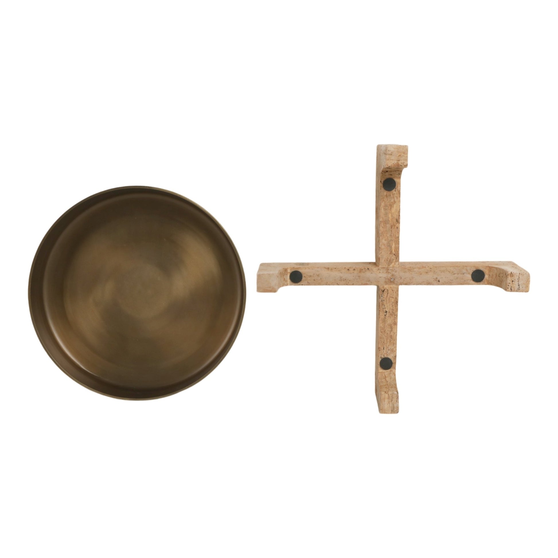 21" FRIDLEY BOWL WITH TRAVERTINE BASE Table Decors| Sagebrook Home
