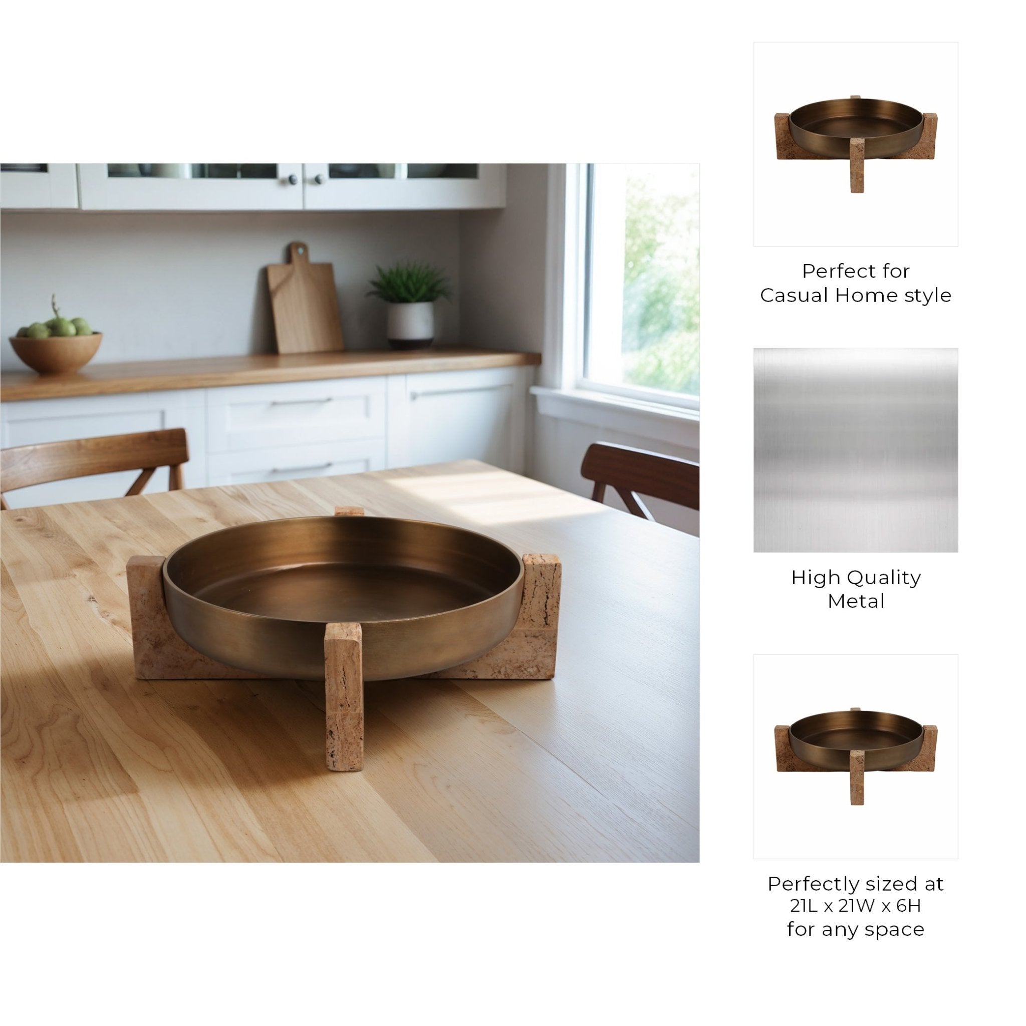 21" FRIDLEY BOWL WITH TRAVERTINE BASE Table Decors| Sagebrook Home