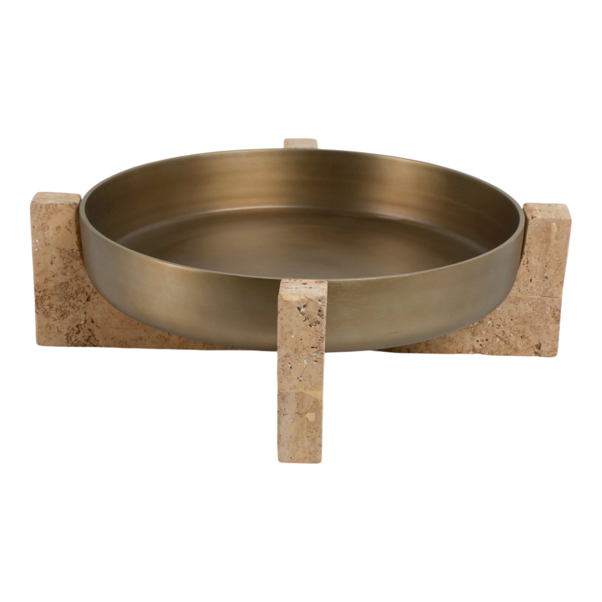 21" FRIDLEY BOWL WITH TRAVERTINE BASE Table Decors| Sagebrook Home