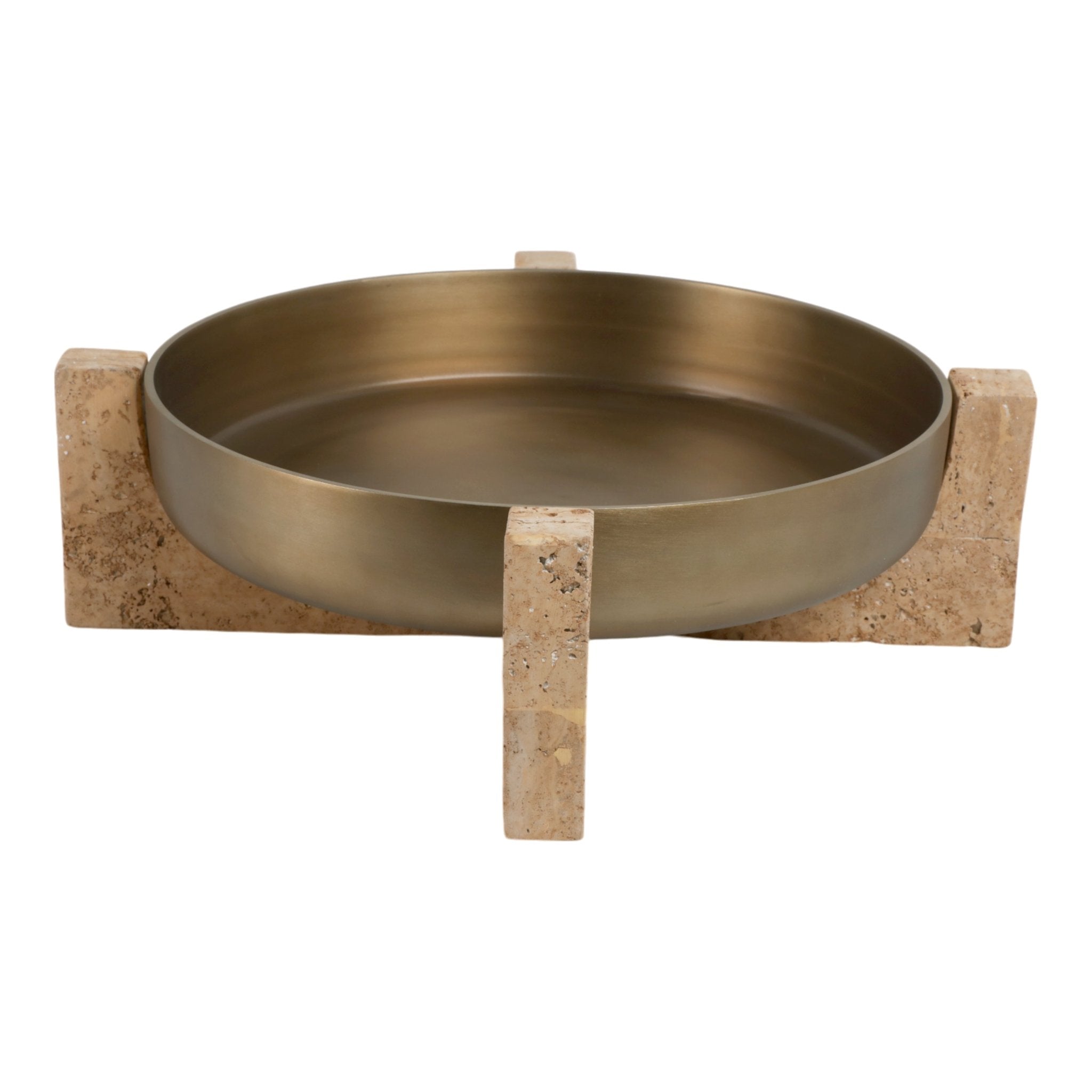 21" FRIDLEY BOWL WITH TRAVERTINE BASE Table Decors| Sagebrook Home