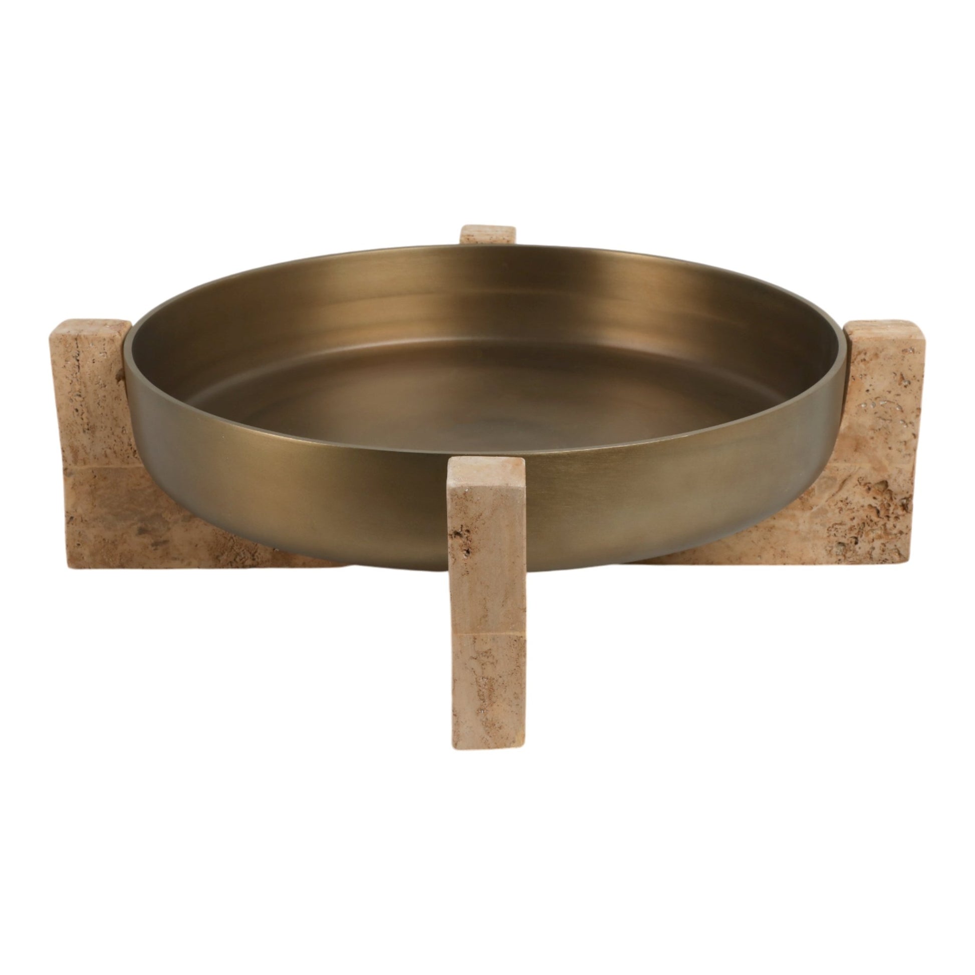 21" FRIDLEY BOWL WITH TRAVERTINE BASE Table Decors| Sagebrook Home
