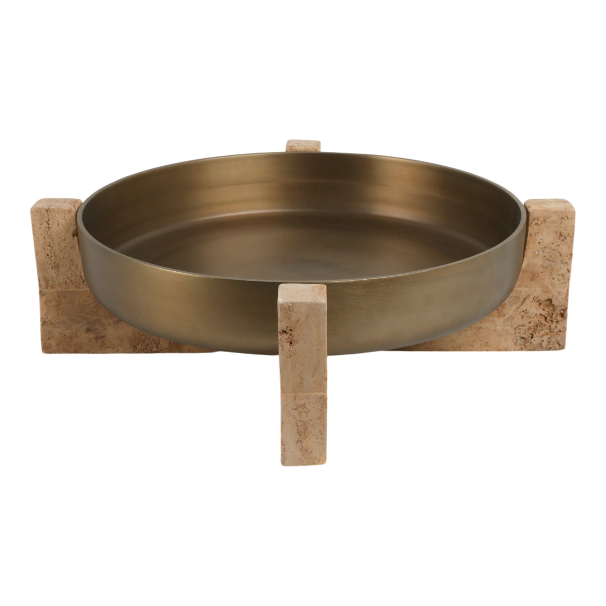 21" FRIDLEY BOWL WITH TRAVERTINE BASE Table Decors| Sagebrook Home
