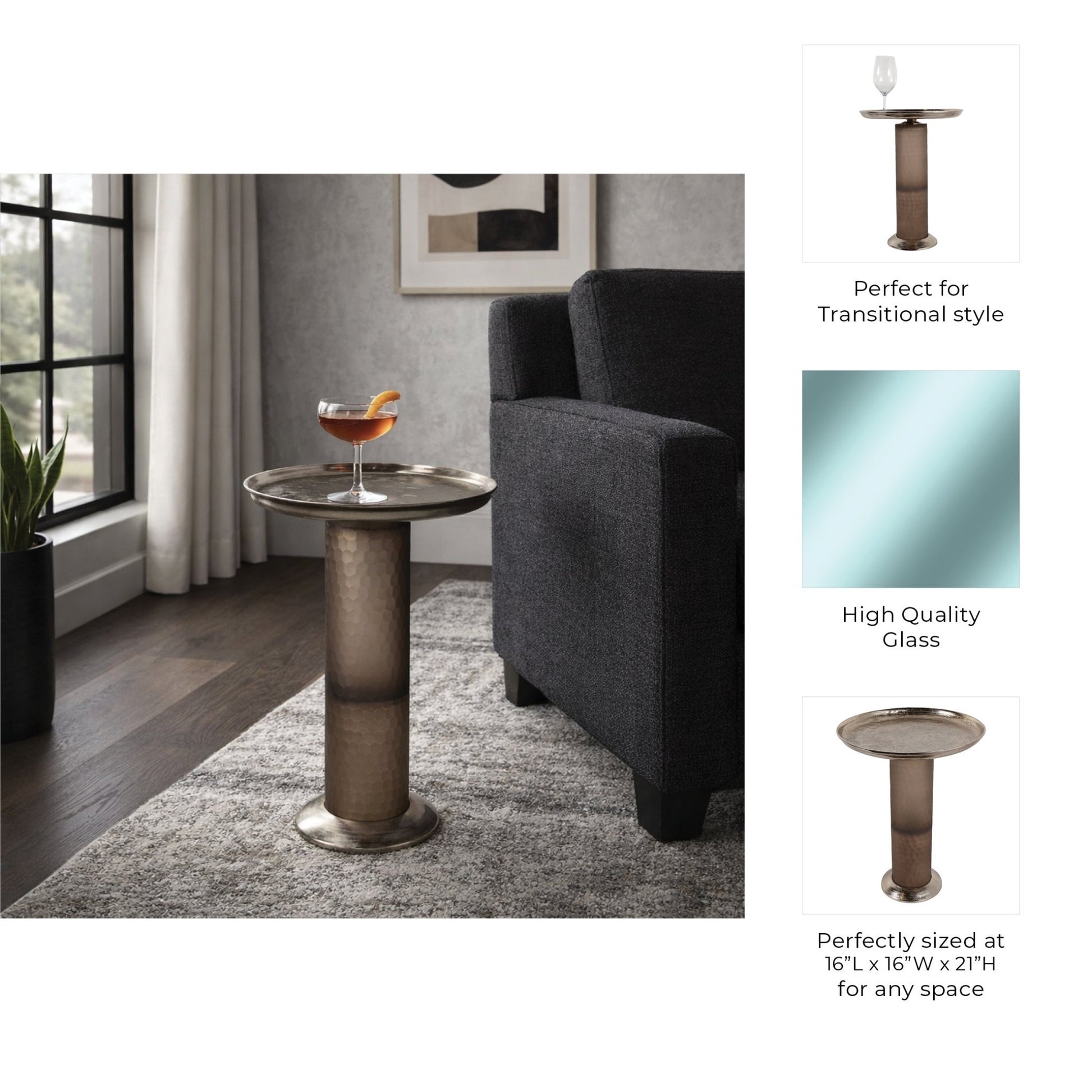 21" Gallioplis Glass And Metal Accent Table Accent & End Tables| Sagebrook Home