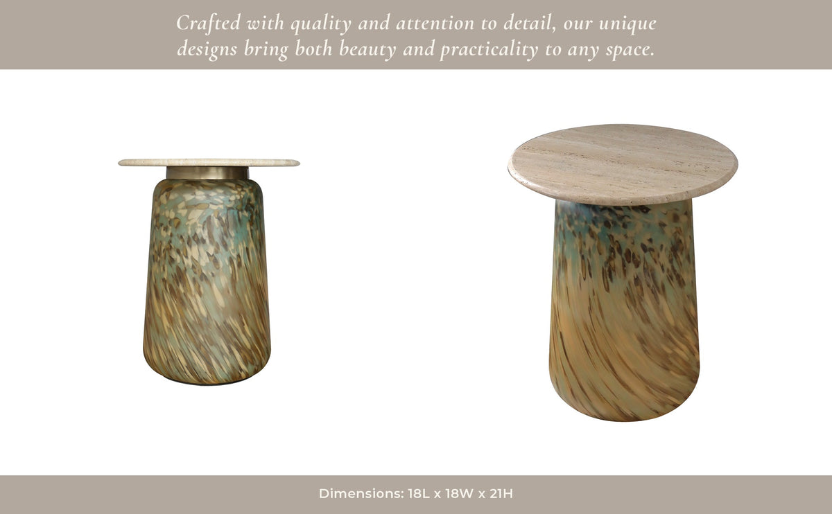 21" Madryn Short Art Table W/travertine Top, Green Accent & End Tables| Sagebrook Home