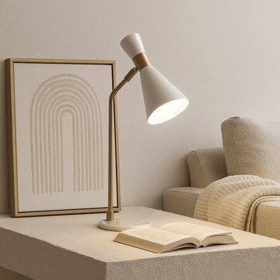 21" METAL TABLE LAMP, WHITE/GOLD - Al Rugaib Furniture