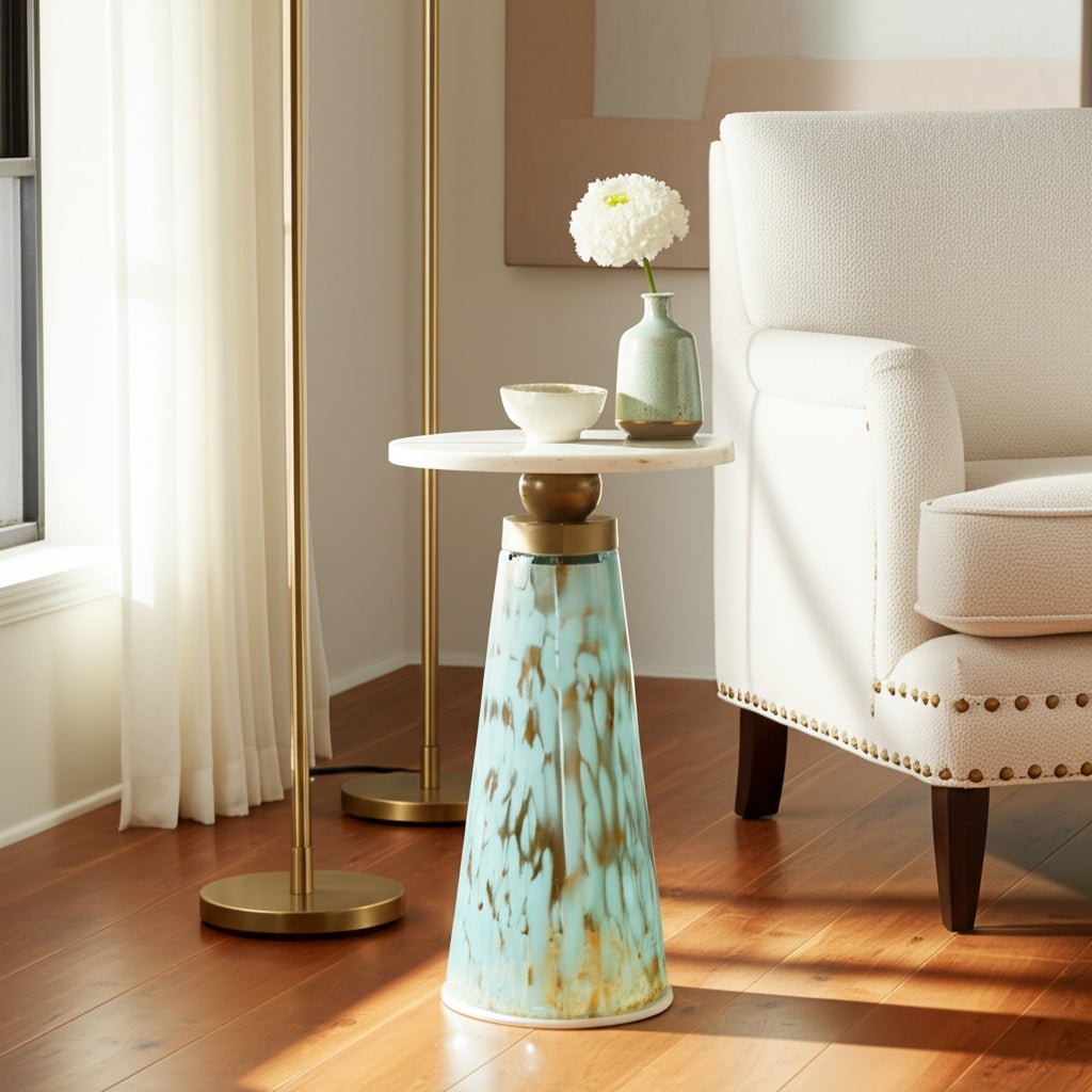 21" Olivos Art Table W/marble Top, Brown/amber Accent & End Tables| Sagebrook Home