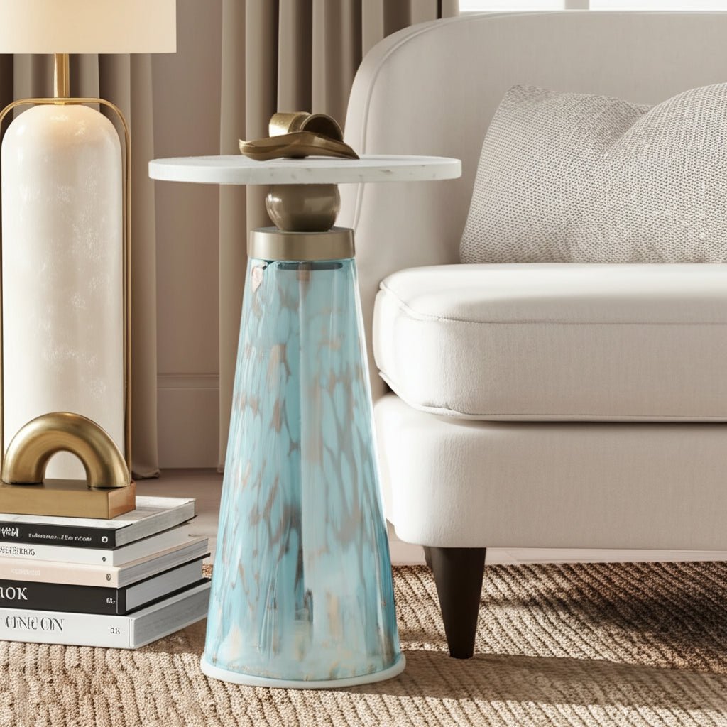21" Olivos Art Table W/marble Top, Brown/amber Accent & End Tables| Sagebrook Home