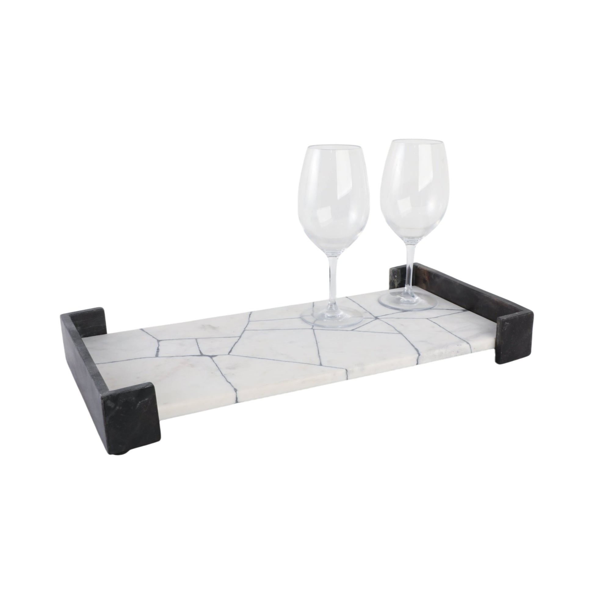 21" PATTON BLACK & WHITE MARBLE TRAY Table Decors| Sagebrook Home