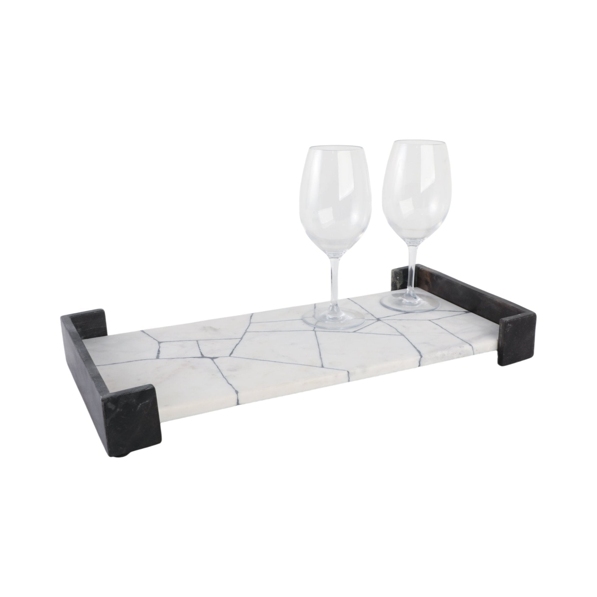21" PATTON BLACK & WHITE MARBLE TRAY Table Decors| Sagebrook Home