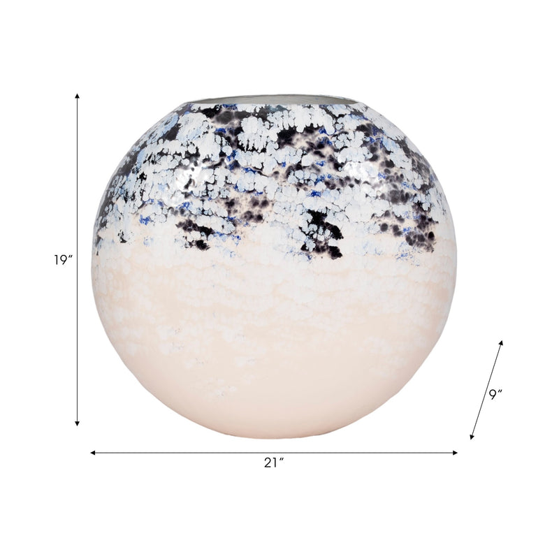 21" Round Metal Vase Arctic Finish, White/blue - Al Rugaib Furniture