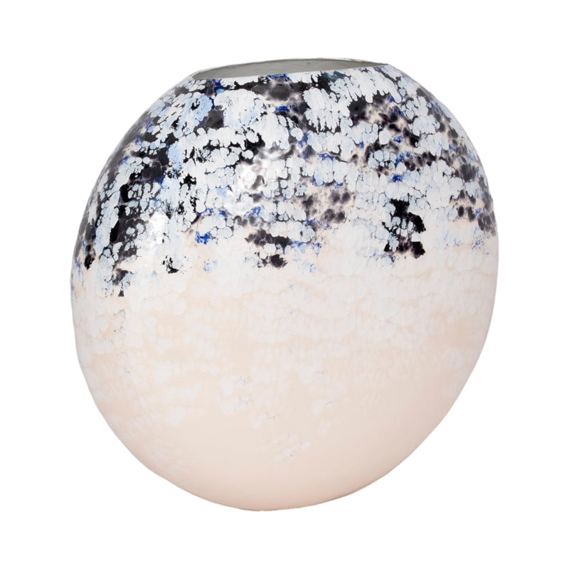 21" Round Metal Vase Arctic Finish, White/blue - Al Rugaib Furniture