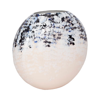 21" Round Metal Vase Arctic Finish, White/blue - Al Rugaib Furniture