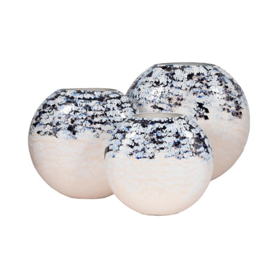 21" Round Metal Vase Arctic Finish, White/blue - Al Rugaib Furniture