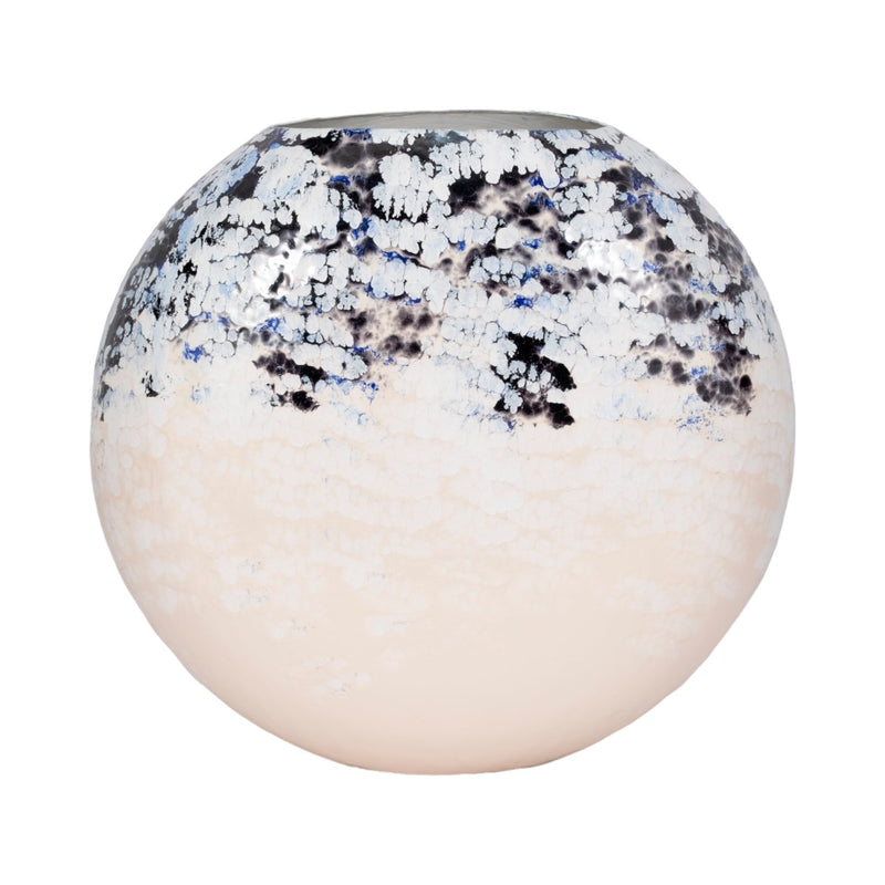 21" Round Metal Vase Arctic Finish, White/blue - Al Rugaib Furniture