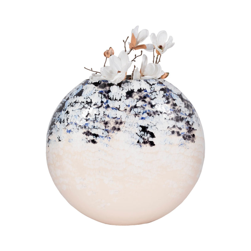 21" Round Metal Vase Arctic Finish, White/blue - Al Rugaib Furniture