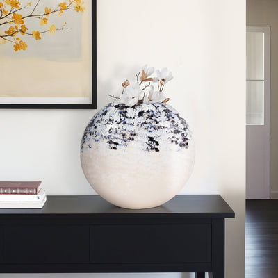 21" Round Metal Vase Arctic Finish, White/blue - Al Rugaib Furniture