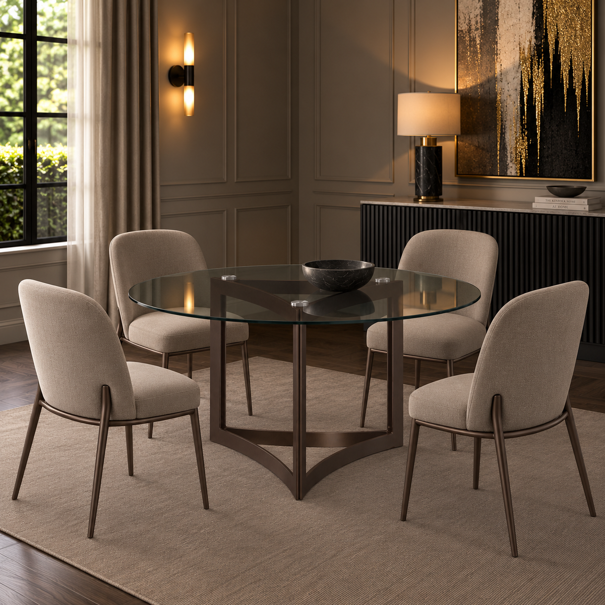 Alexa Dining Table Bronze Base and 130 CM Round Clear Glass