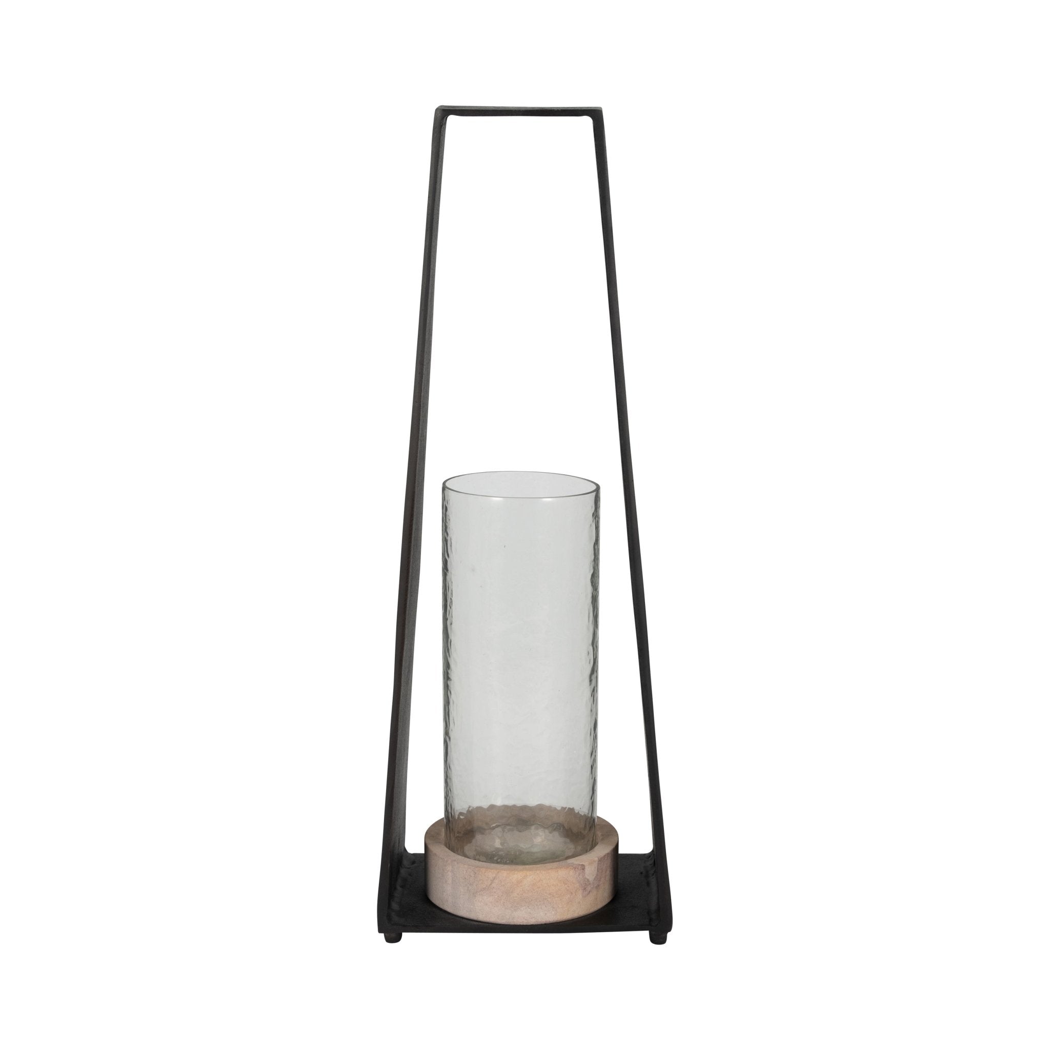 21"MAVERICK LARGE METAL & SANDSTONE HURRICANE, BLA Candle Holders| Sagebrook Home