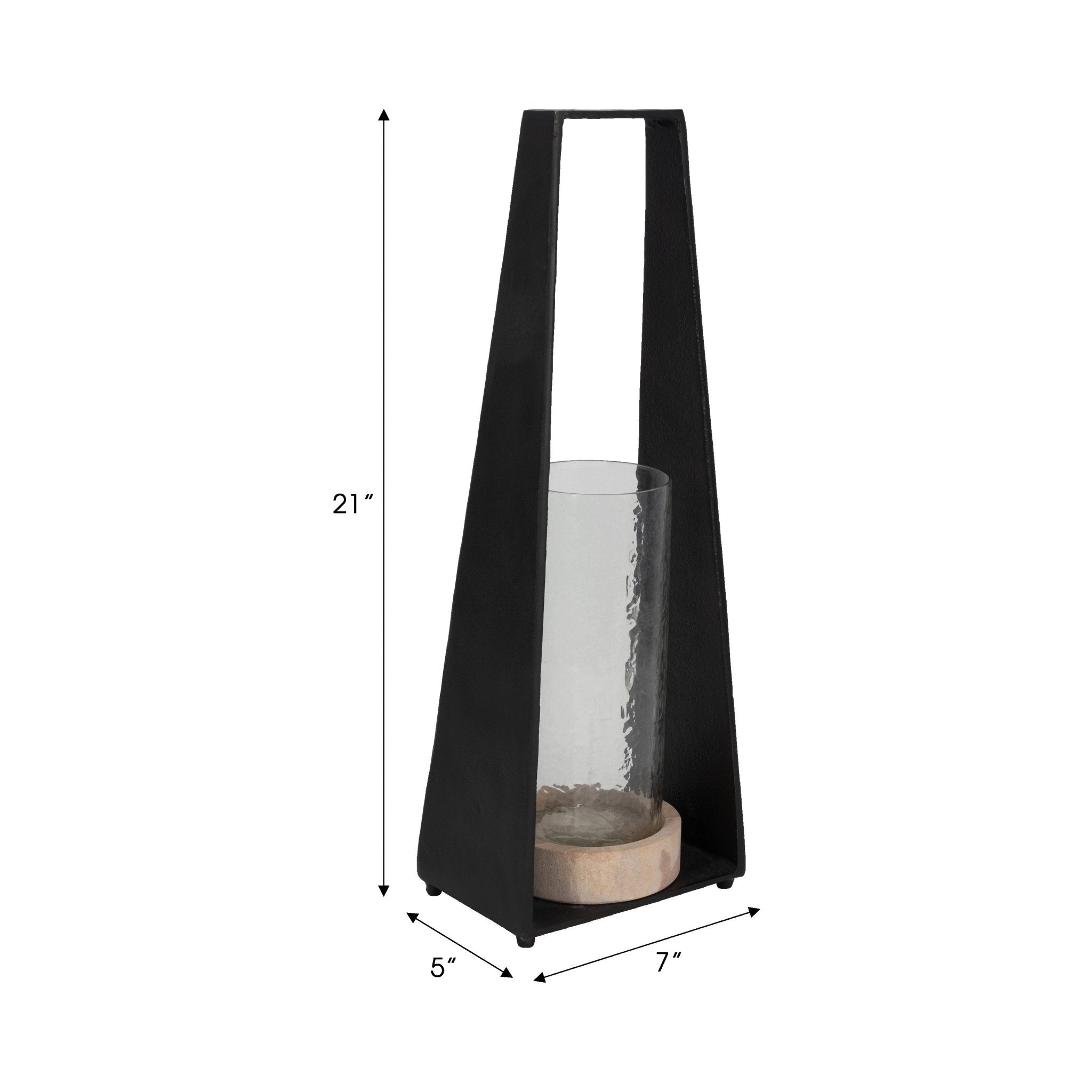 21"MAVERICK LARGE METAL & SANDSTONE HURRICANE, BLA Candle Holders| Sagebrook Home