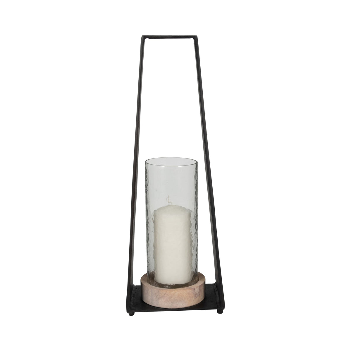 21"MAVERICK LARGE METAL & SANDSTONE HURRICANE, BLA Candle Holders| Sagebrook Home
