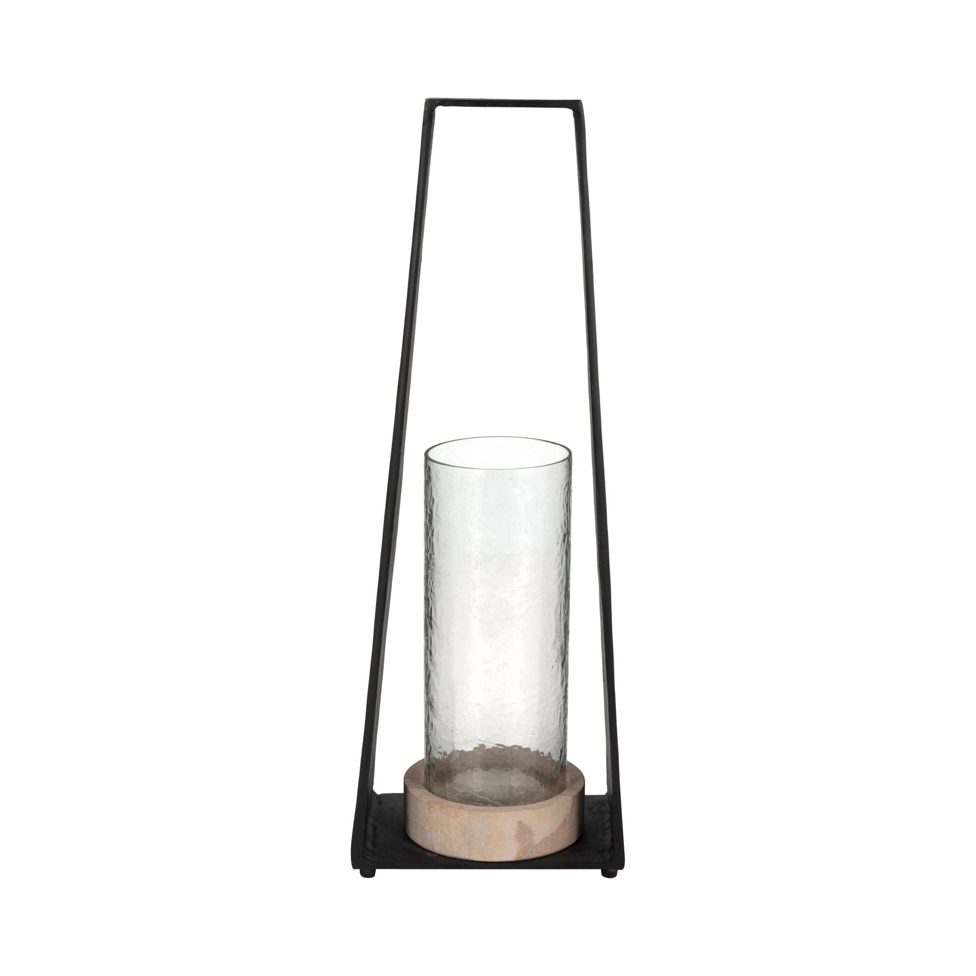 21"MAVERICK LARGE METAL & SANDSTONE HURRICANE, BLA Candle Holders| Sagebrook Home