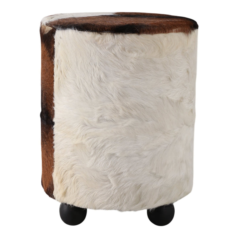 21x16" Hair On Hide Ottoman With Ball Feet, Brown - Al Rugaib Furniture