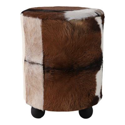21x16" Hair On Hide Ottoman With Ball Feet, Brown - Al Rugaib Furniture