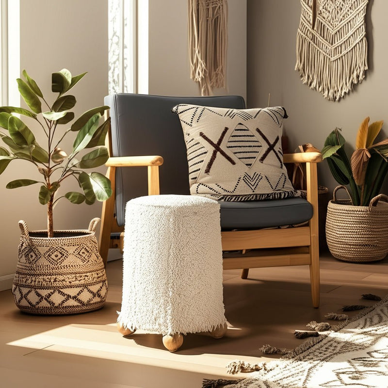 21x16" Hair On Hide Ottoman With Ball Feet, Brown - Al Rugaib Furniture