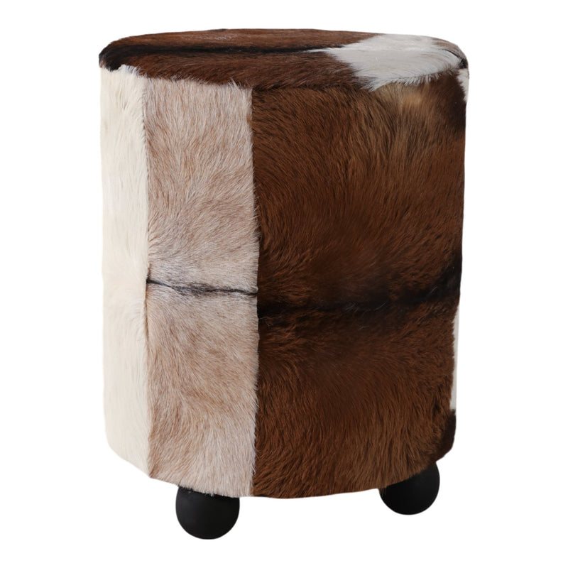 21x16" Hair On Hide Ottoman With Ball Feet, Brown - Al Rugaib Furniture