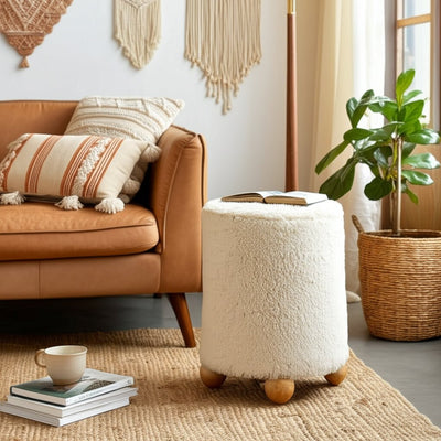 21x16" Hair On Hide Ottoman With Ball Feet, Brown - Al Rugaib Furniture