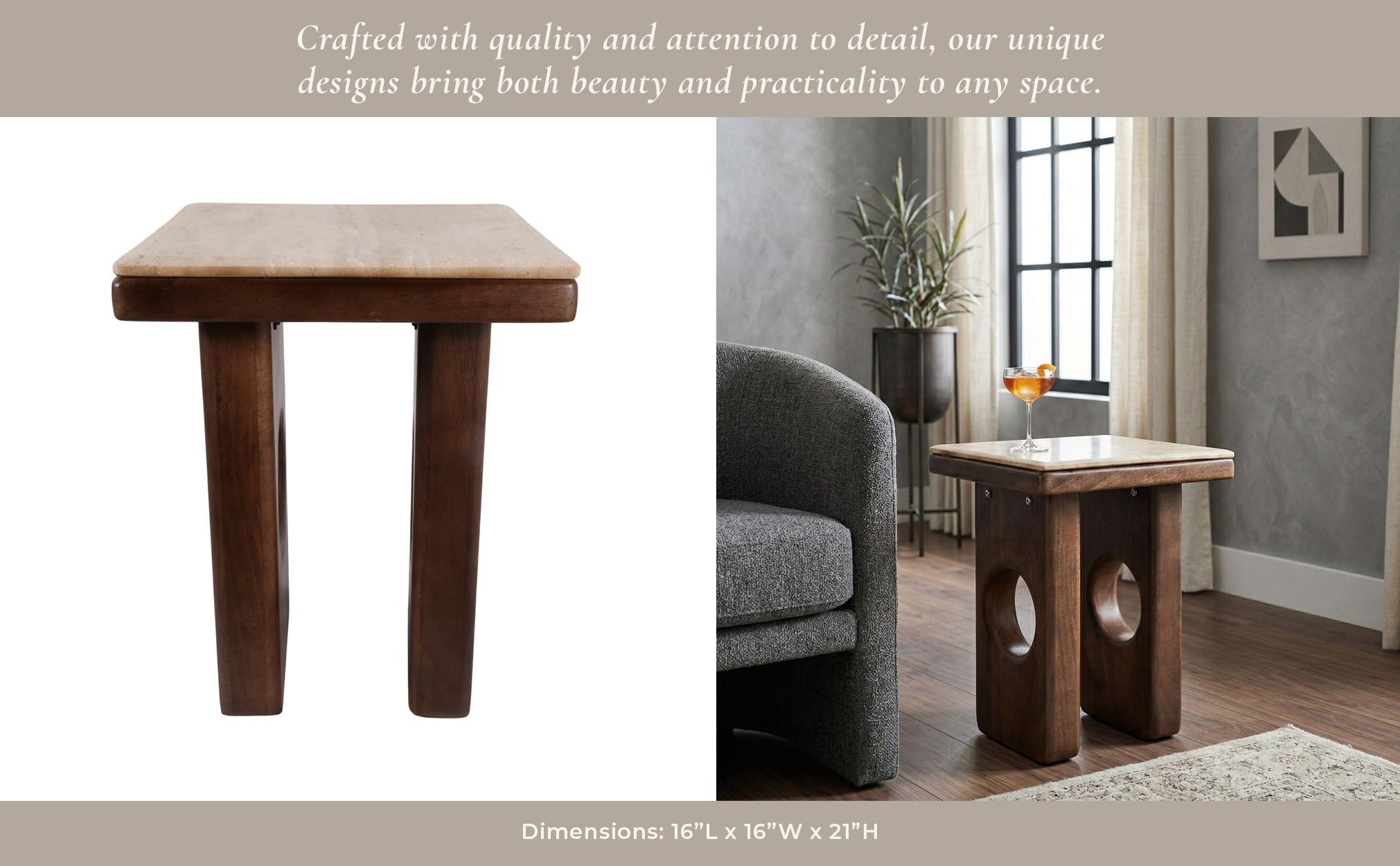 21x16" Rounded Edge Square Accent Table, Tan/br Kd Accent & End Tables| Sagebrook Home