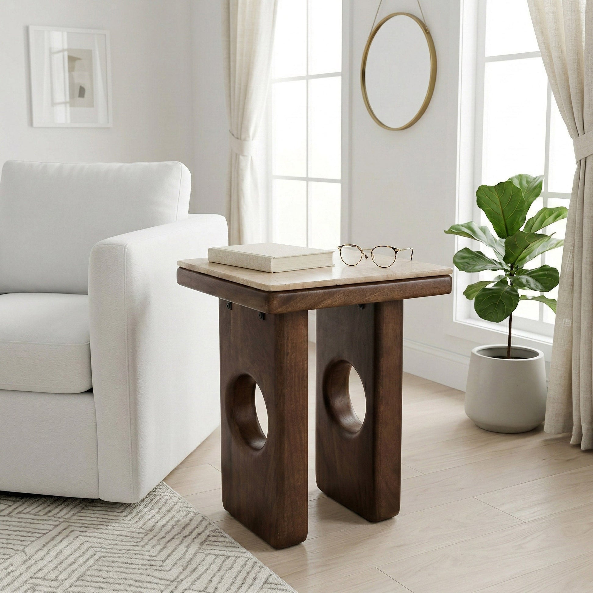 21x16" Rounded Edge Square Accent Table, Tan/br Kd Accent & End Tables| Sagebrook Home