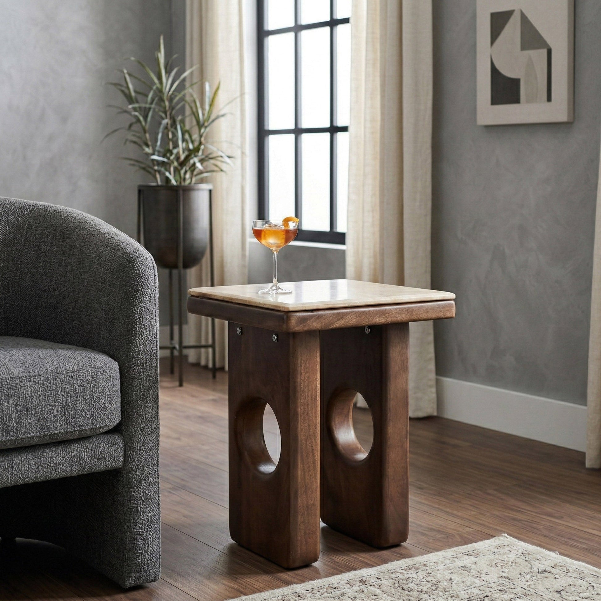 21x16" Rounded Edge Square Accent Table, Tan/br Kd Accent & End Tables| Sagebrook Home