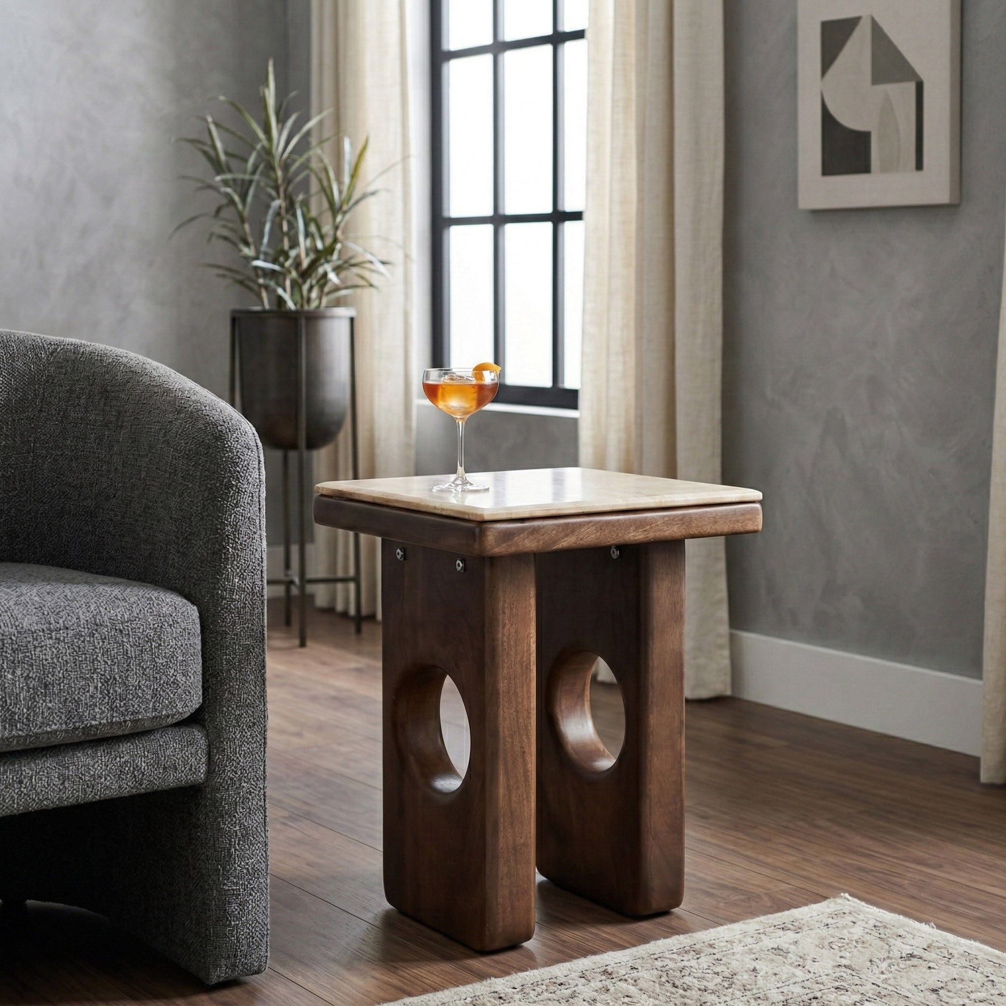 21x16" Rounded Edge Square Accent Table, Tan/br Kd Accent & End Tables| Sagebrook Home