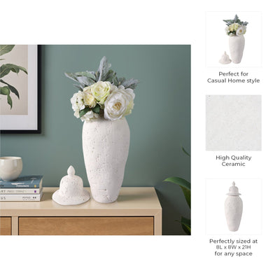 21x8" Cast Stone Finish Temple Jar, White - Al Rugaib Furniture