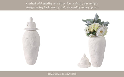 21x8" Cast Stone Finish Temple Jar, White - Al Rugaib Furniture