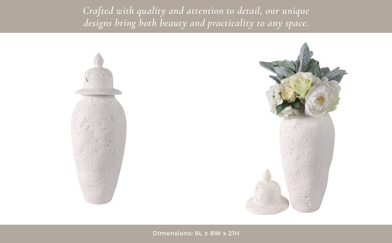 21x8" Cast Stone Finish Temple Jar, White - Al Rugaib Furniture
