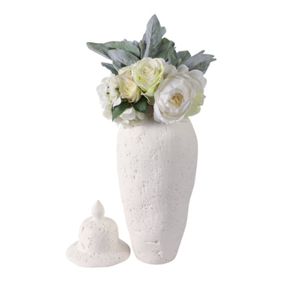 21x8" Cast Stone Finish Temple Jar, White - Al Rugaib Furniture