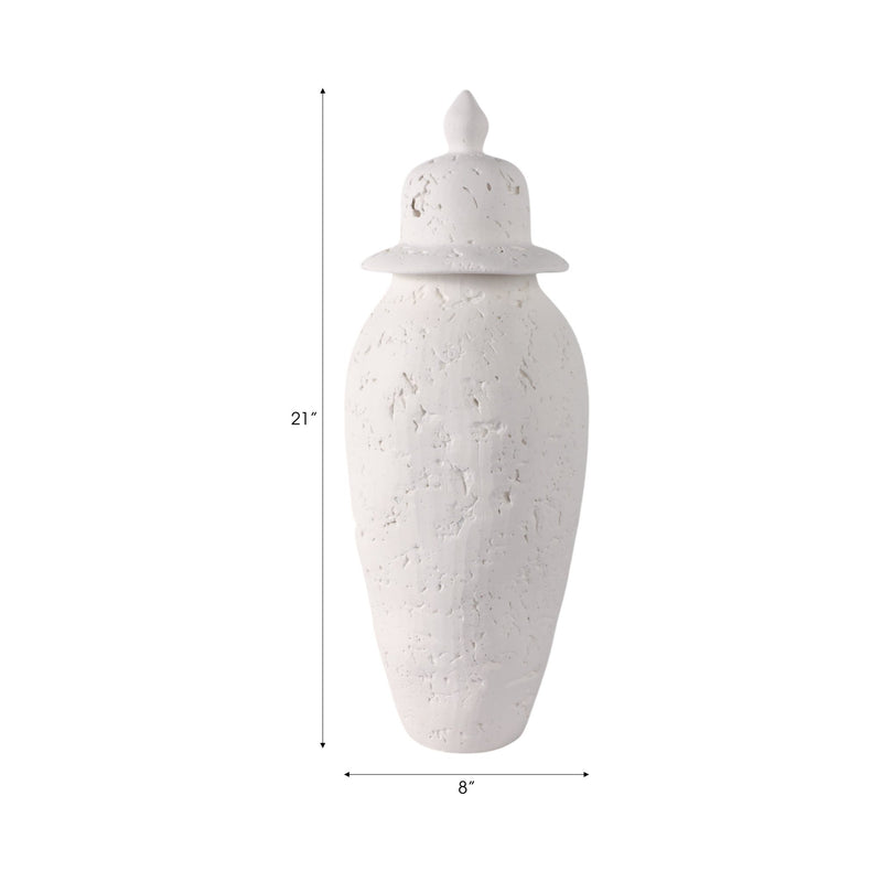 21x8" Cast Stone Finish Temple Jar, White - Al Rugaib Furniture