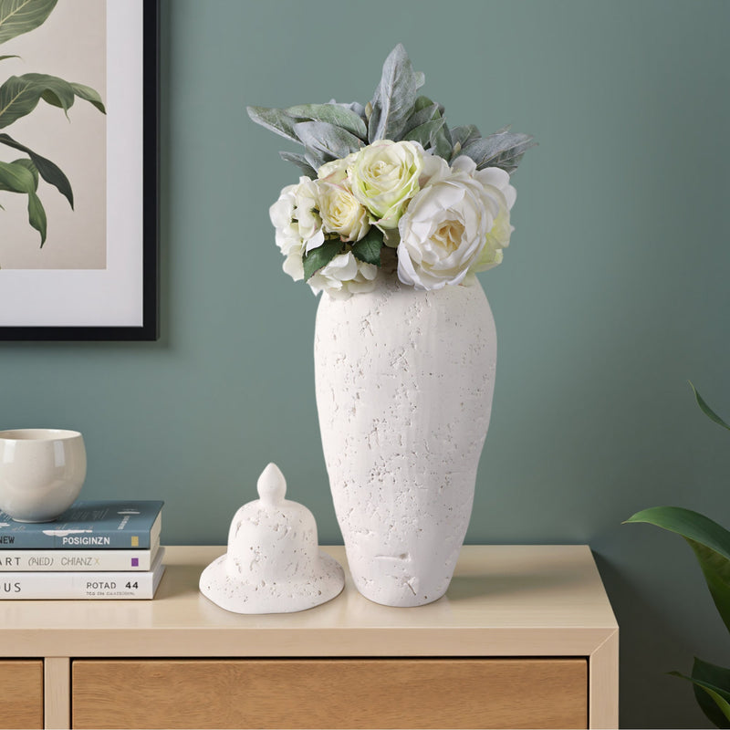 21x8" Cast Stone Finish Temple Jar, White - Al Rugaib Furniture