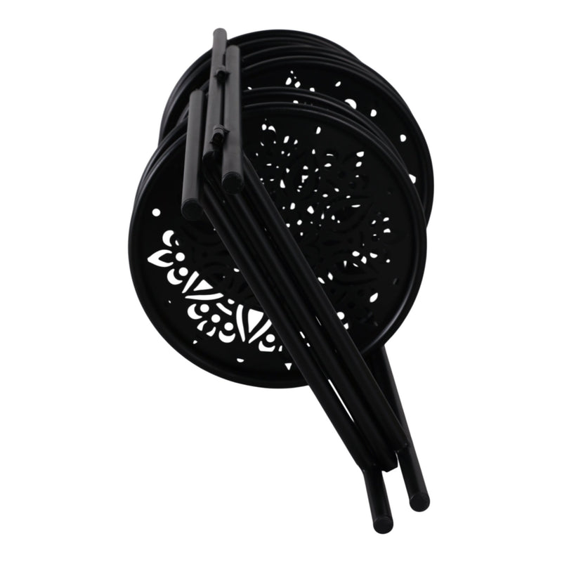 22" Folding 3 - tier Mandala Plant Stand, Black - Al Rugaib Furniture