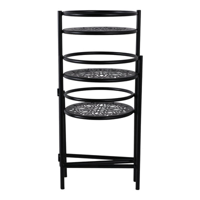 22" Folding 3 - tier Mandala Plant Stand, Black - Al Rugaib Furniture