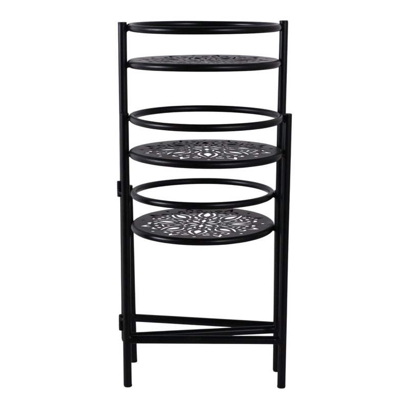22" Folding 3 - tier Mandala Plant Stand, Black - Al Rugaib Furniture
