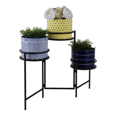 22" Folding 3 - tier Mandala Plant Stand, Black - Al Rugaib Furniture