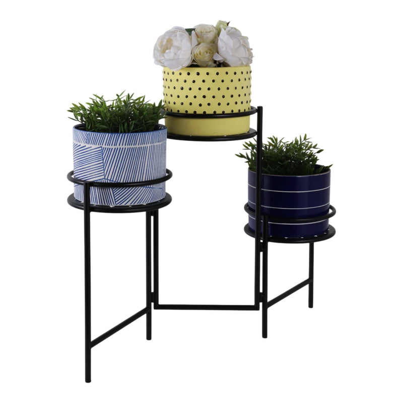 22" Folding 3 - tier Mandala Plant Stand, Black - Al Rugaib Furniture